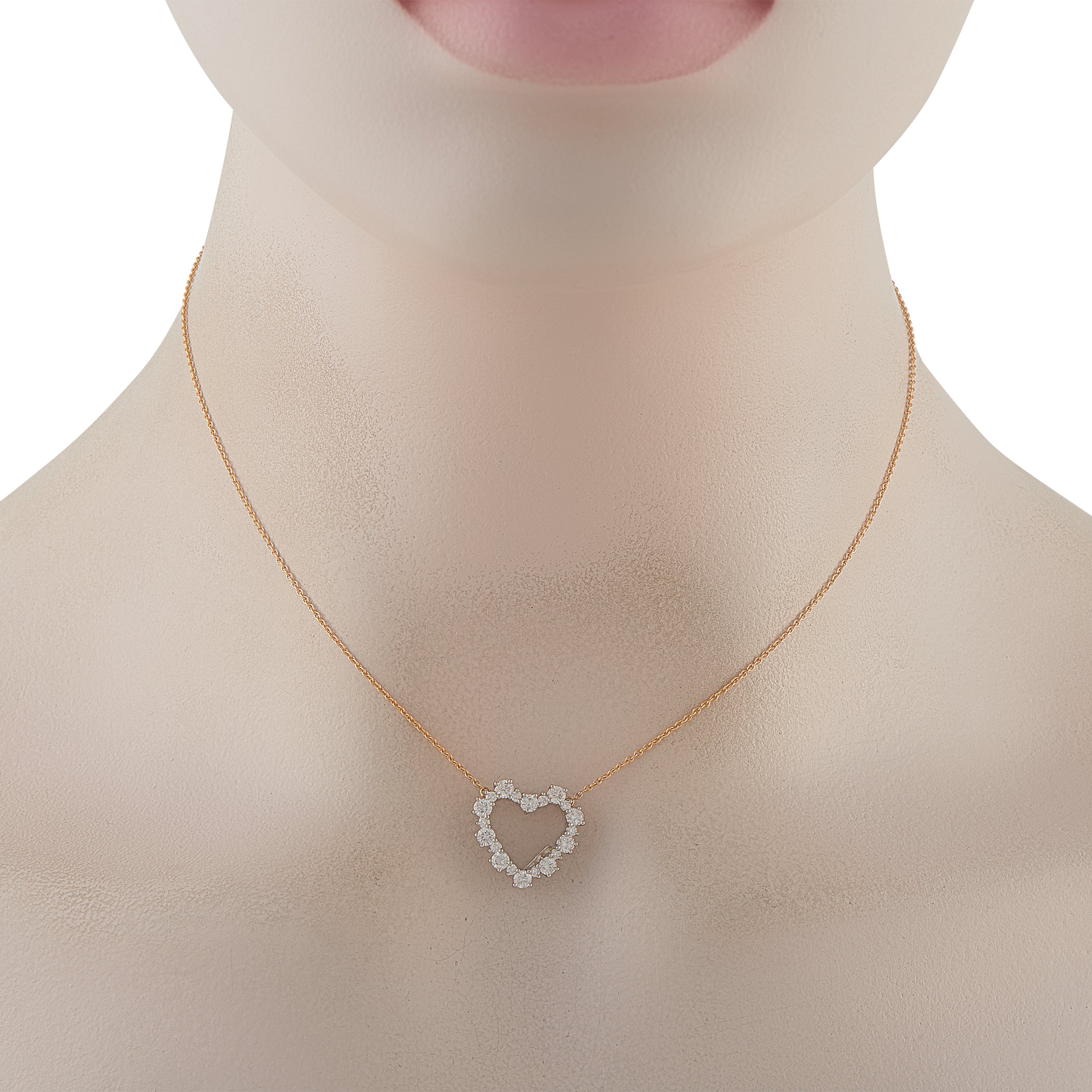 Tiffany & Co. 18K White and Yellow Gold 0.63ct Diamond Heart Necklace
