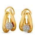 18K yellow gold hoop earrings with round diamond cluster centerpiece