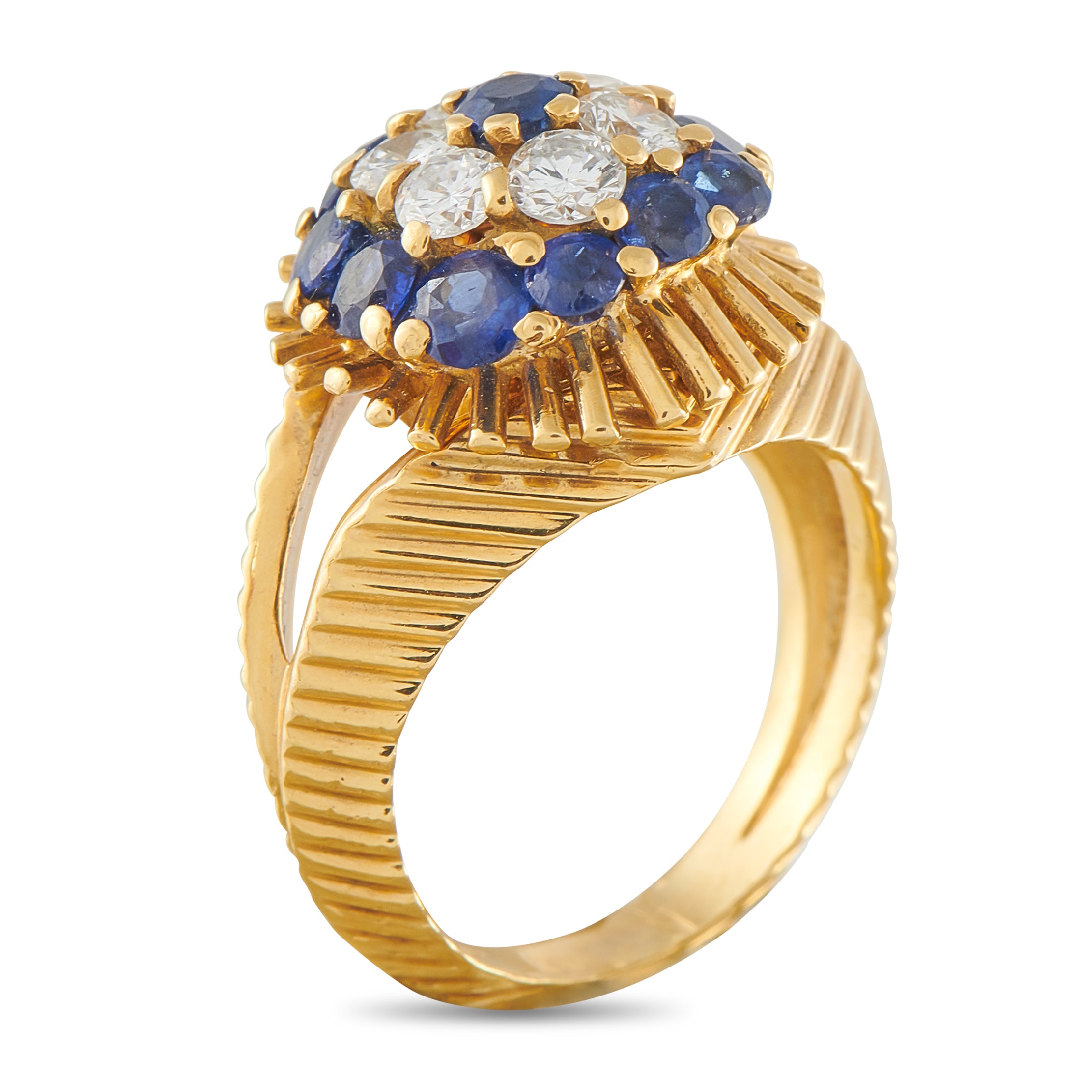 Tiffany & Co. Vintage 18K Yellow Gold 0.72ct Diamond and Sapphire Ring
