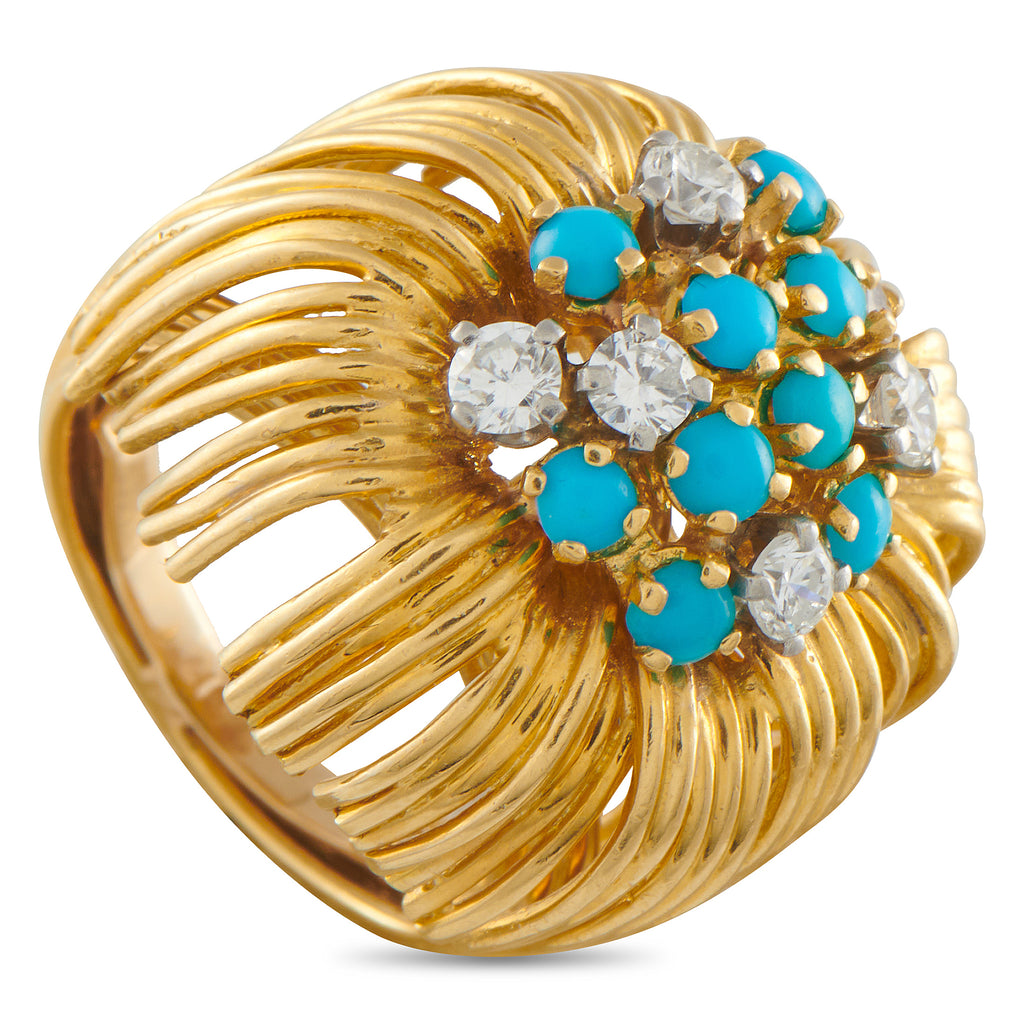 Tiffany & Co. Vintage 18K Yellow Gold Diamond and Turquoise Ring – This vintage Tiffany & Co
