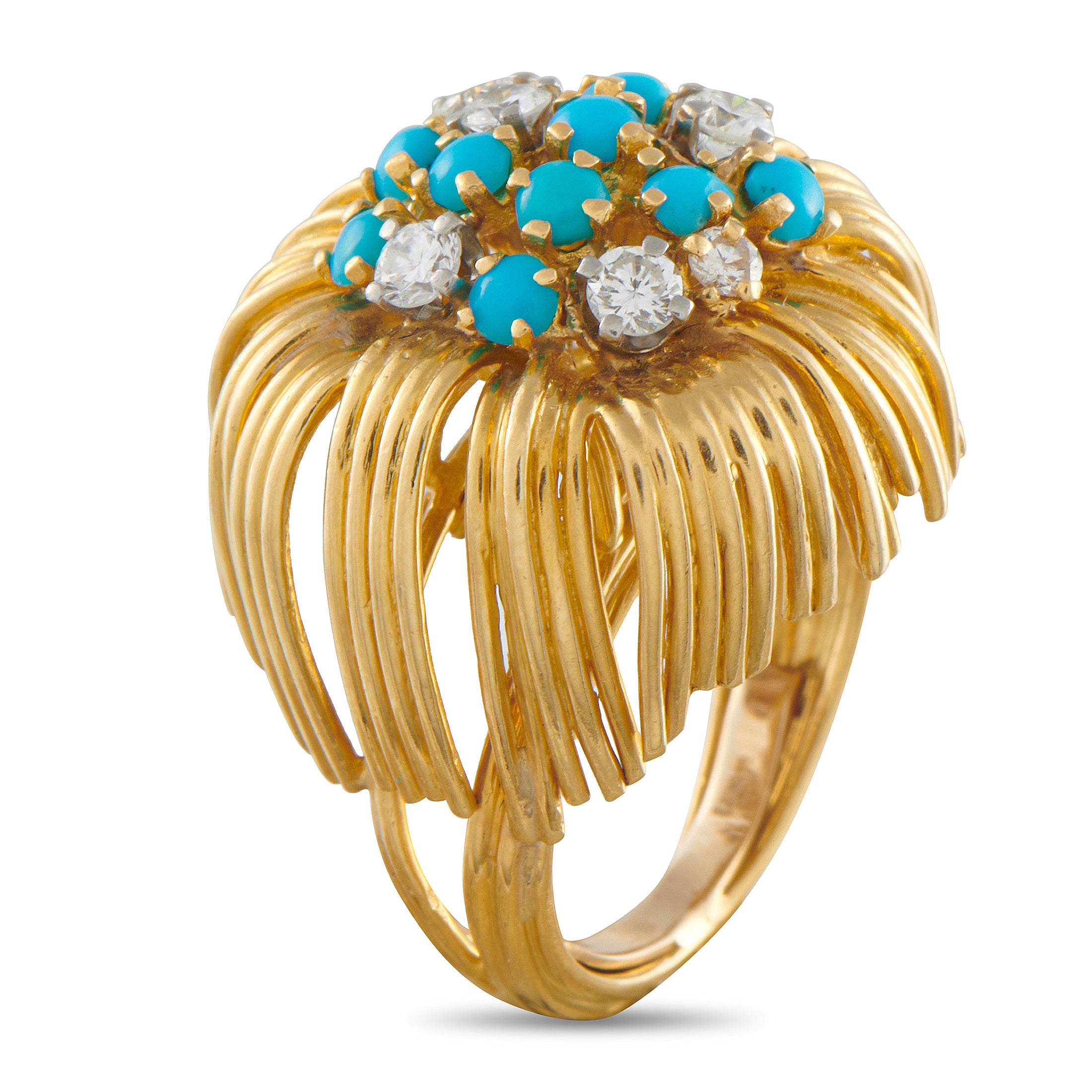 Tiffany & Co. Vintage 18K Yellow Gold Diamond and Turquoise Ring
