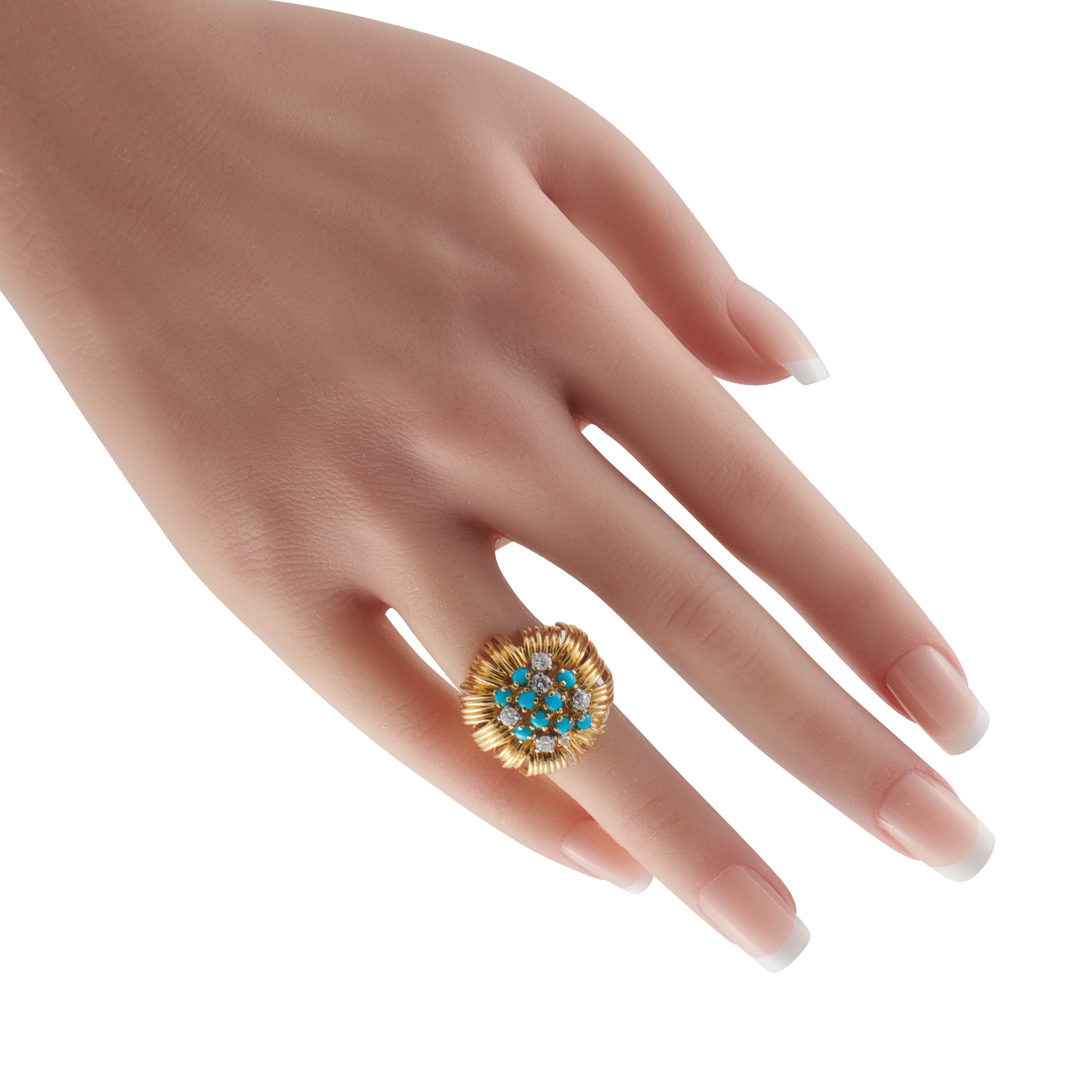 Tiffany & Co. Vintage 18K Yellow Gold Diamond and Turquoise Ring