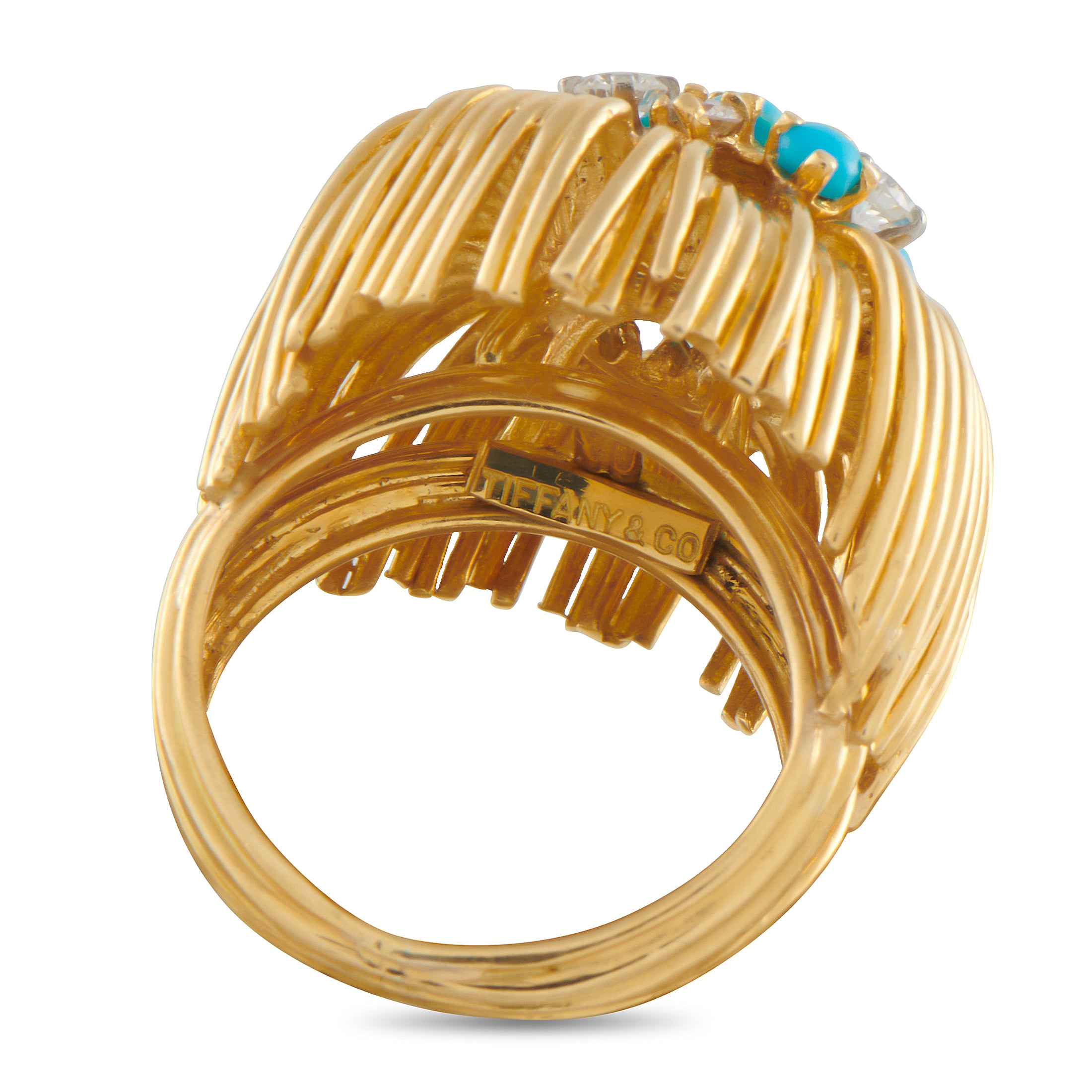 Tiffany & Co. Vintage 18K Yellow Gold Diamond and Turquoise Ring