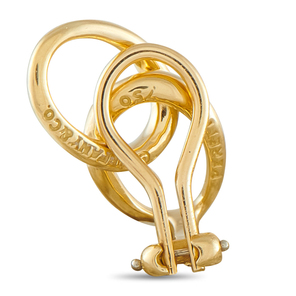 18k yellow gold hoop earrings, front view of interwoven oval links
