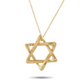 18k yellow gold Star of David pendant necklace with interlocking star frame