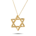 18k yellow gold Star of David pendant necklace with interlocking star frame