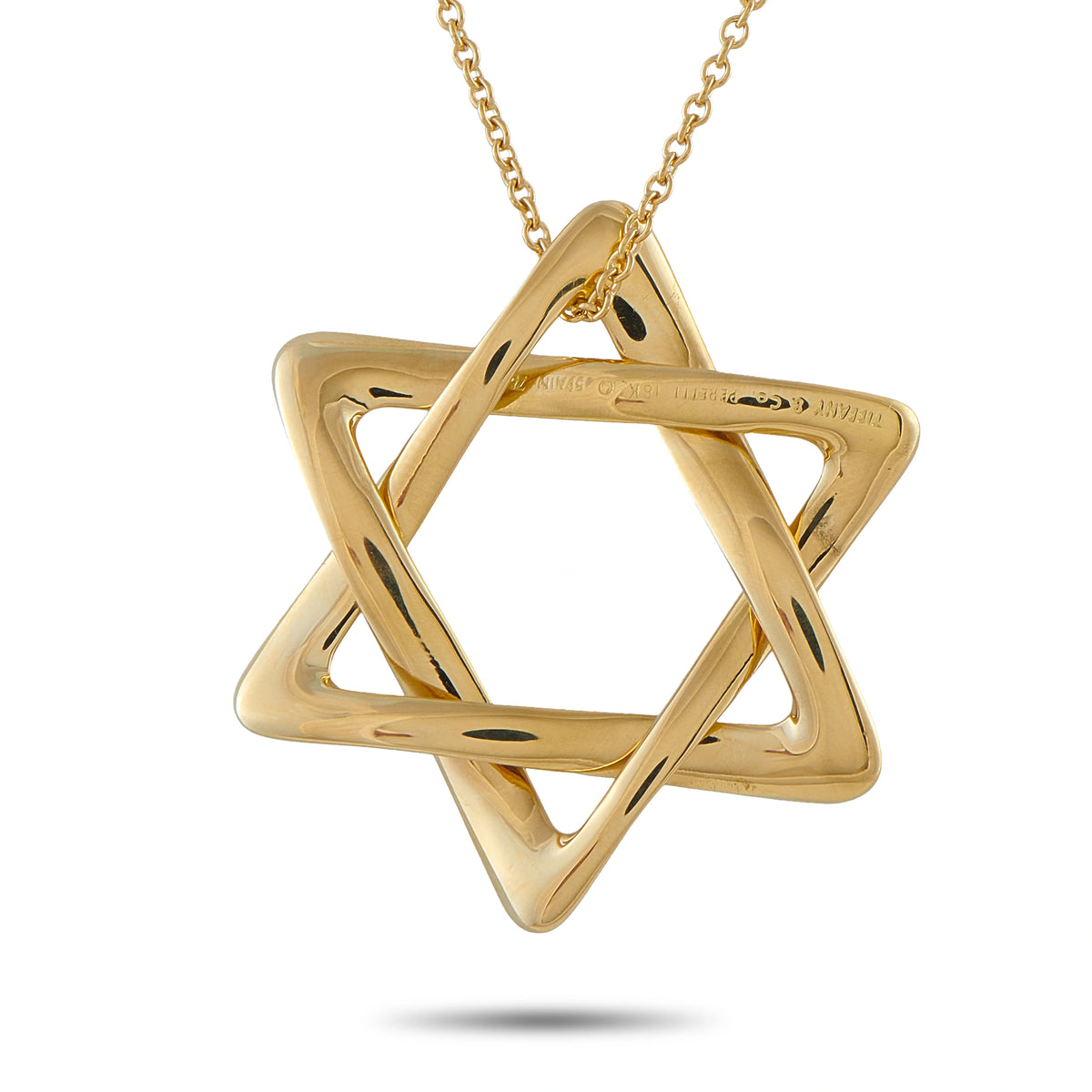 18k yellow gold Star of David pendant necklace with polished interwoven star design