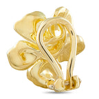18K yellow gold Dogwood flower earrings with curved backing, angled side view