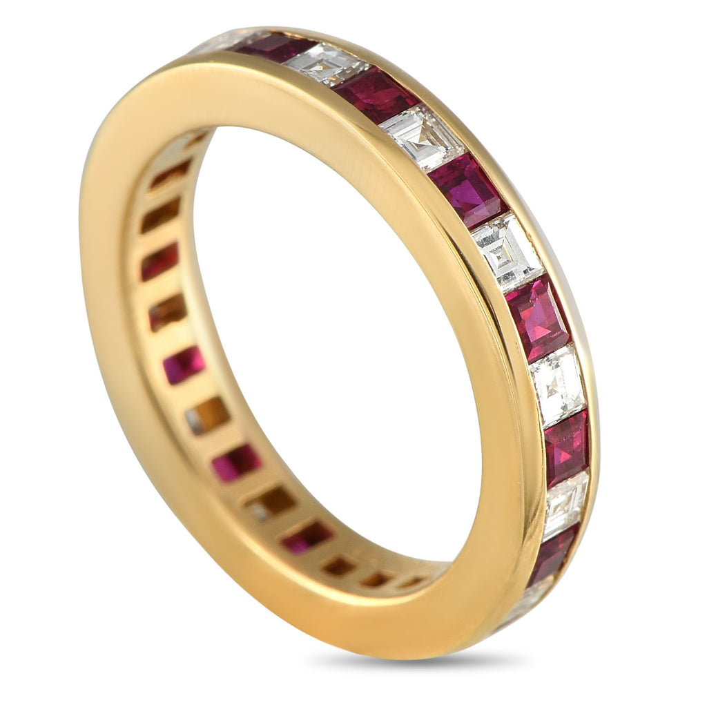 Tiffany & Co.Tiffany & Co. 18K Yellow Gold Diamond and 1.94ct Ruby Eternity Band Ring TI45-052825 – Exuding Art Deco glamour,