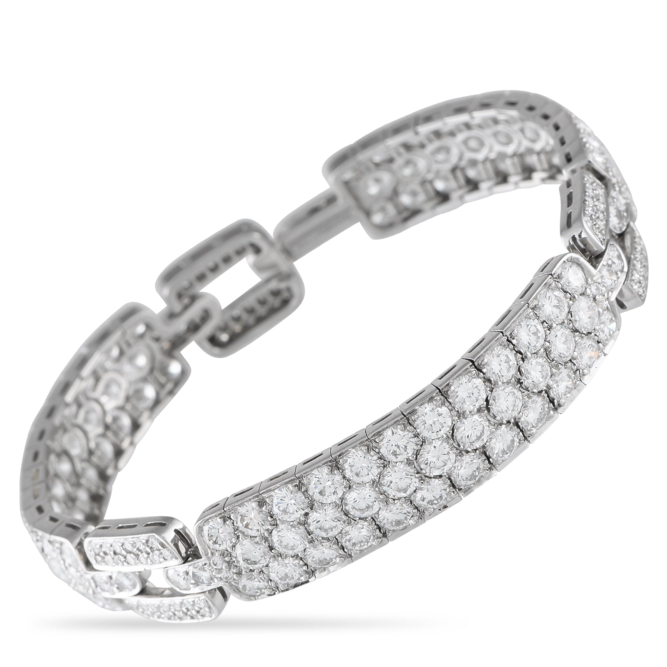 Platinum diamond tennis bracelet with round stone row and box clasp