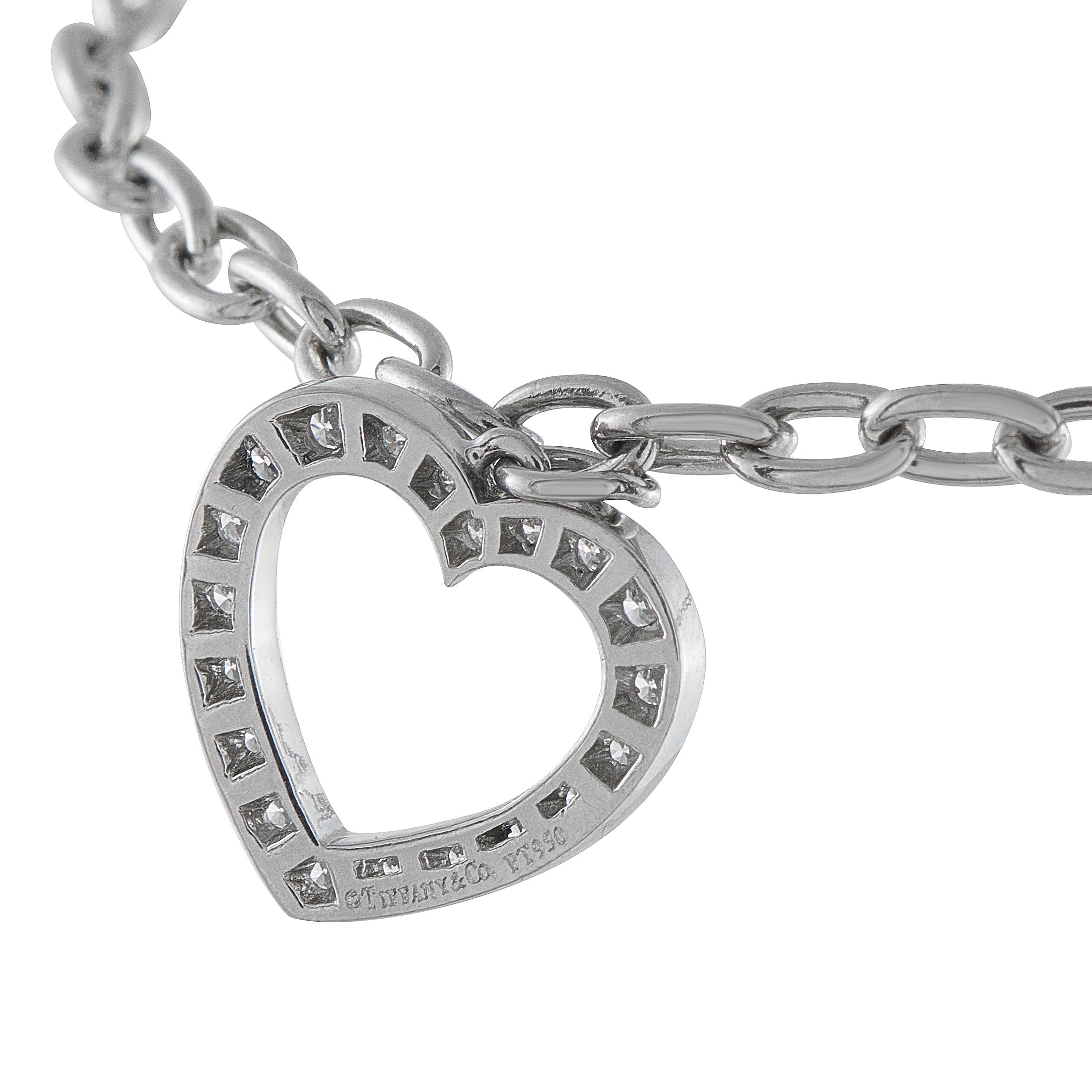 Tiffany & Co. Platinum Diamond Heart Charm Bracelet