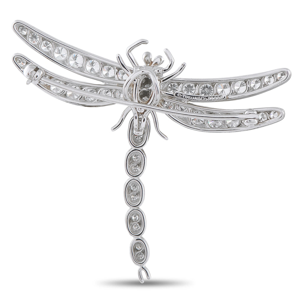 Tiffany & Co. platinum diamond dragonfly brooch side view with detailed wing diamonds