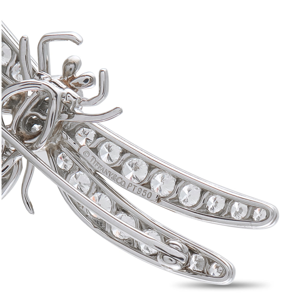 Tiffany & Co. platinum diamond dragonfly brooch close-up of wing settings and sparkling body