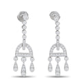 Platinum diamond drop earrings with dangling marquise and round stones, chandelier style
