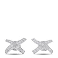 Platinum diamond X-shaped stud earrings with cross-over design