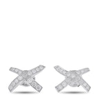 Platinum diamond X-shaped stud earrings with cross-over design