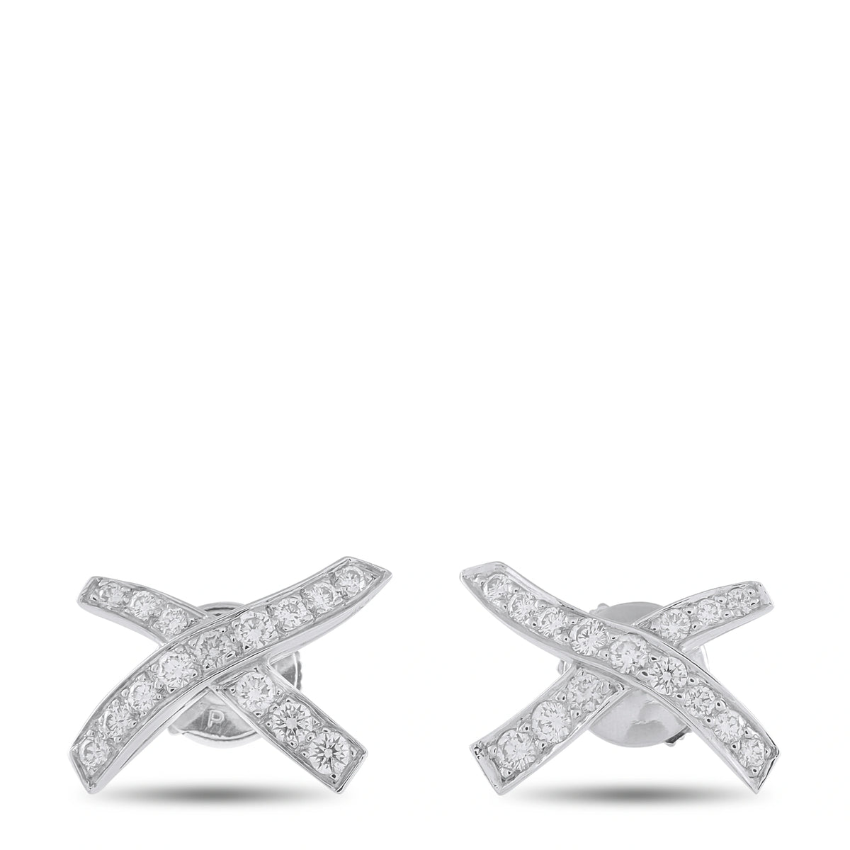 Platinum diamond X-shaped stud earrings with cross-over design
