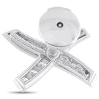Platinum diamond X-shaped stud earrings, back view with round disc post