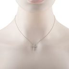 Platinum diamond cross pendant on thin chain, small clustered stone design