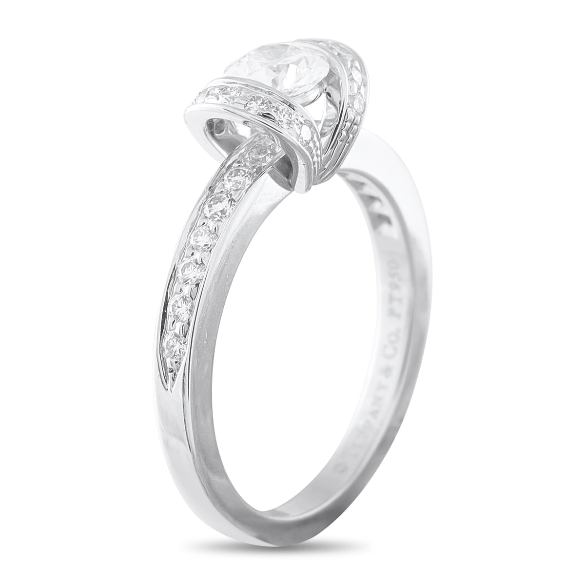 Tiffany & Co. platinum diamond ring with ribbon-style setting and pavé band