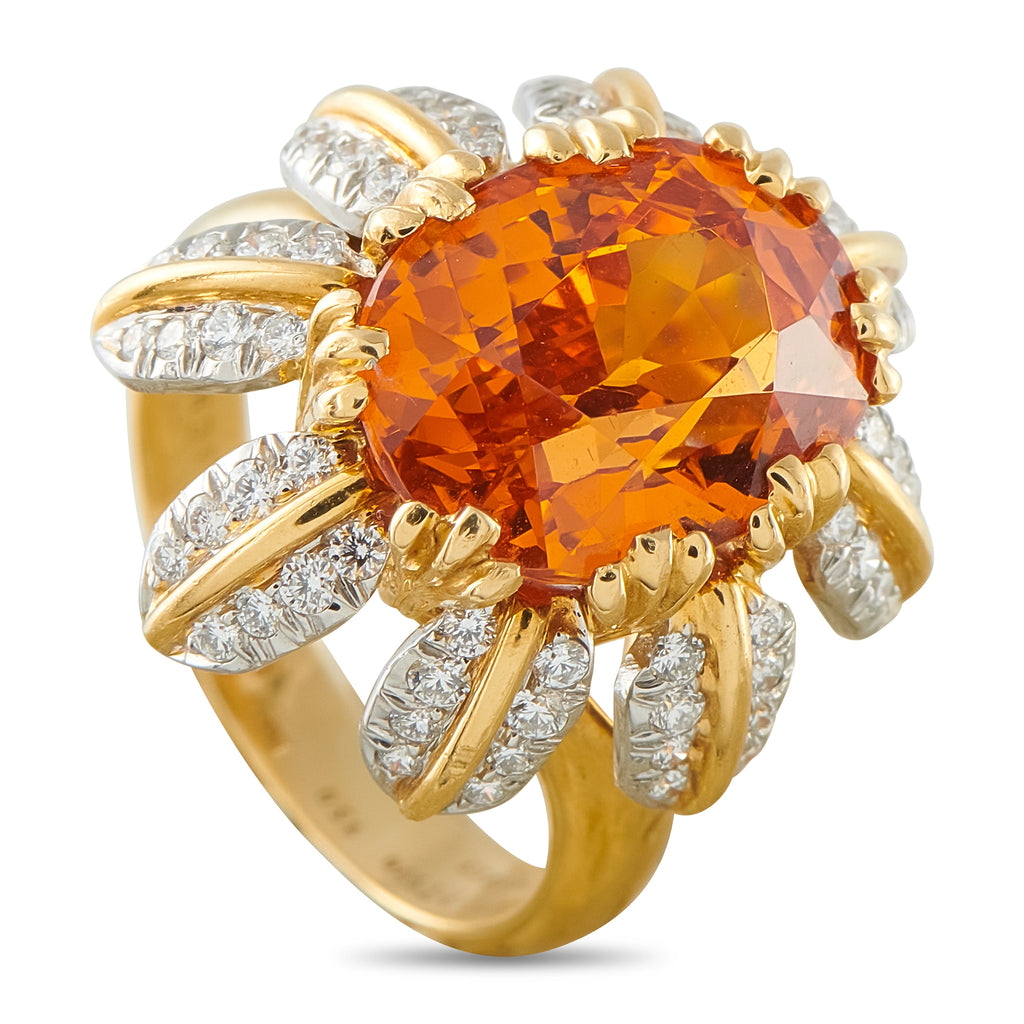 Tiffany & CO. Schlumberger 18K Yellow Gold and Platinum 0.55ct Diamond and Spessartite Ring