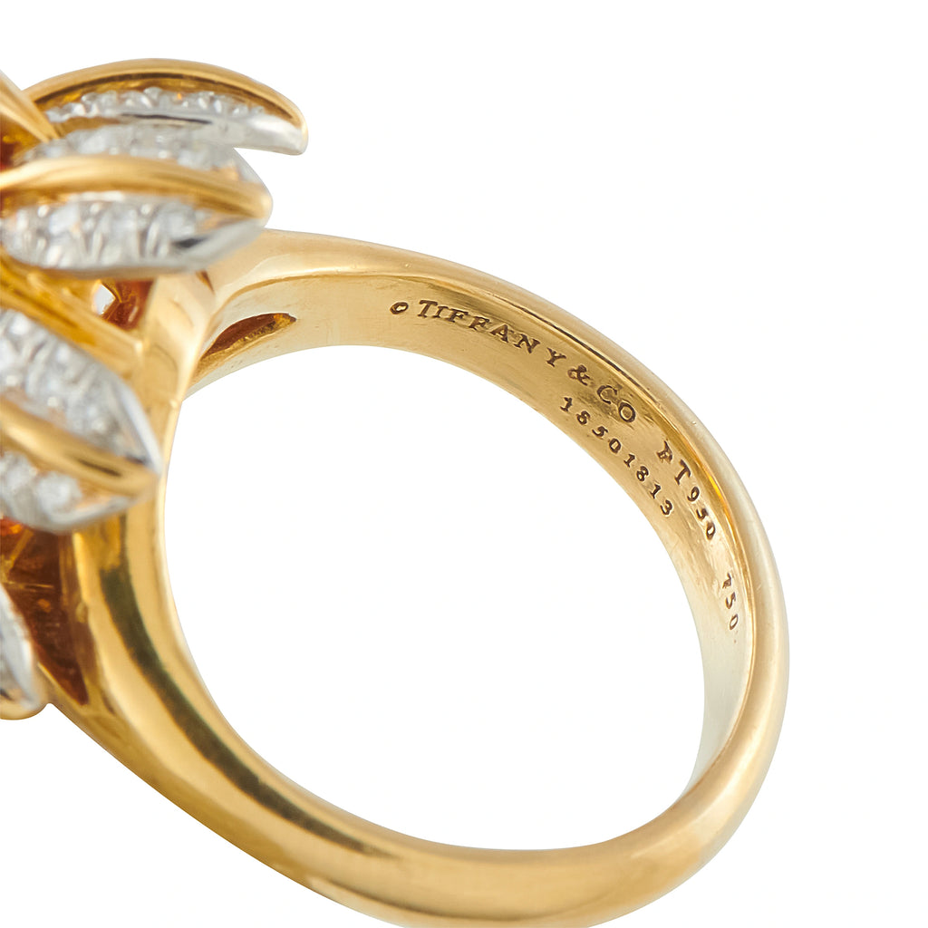 Tiffany & CO. Schlumberger 18K Yellow Gold and Platinum 0.55ct Diamond and Spessartite Ring