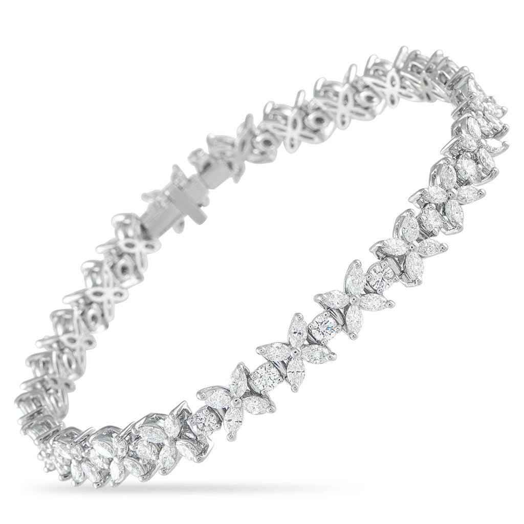 Tiffany & Co. Victoria platinum diamond bracelet with alternating floral-shaped stone settings
