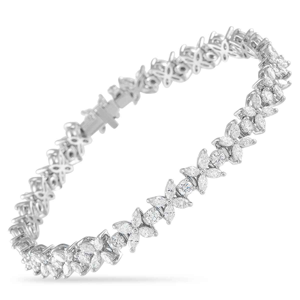 Tiffany & Co. Victoria platinum diamond bracelet with alternating floral-shaped stone settings