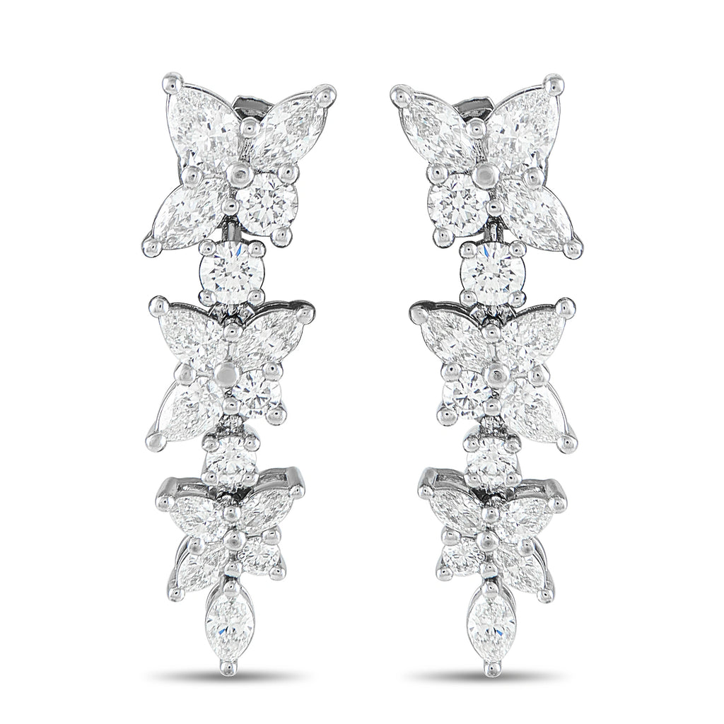 Tiffany & Co. Victoria platinum diamond drop earrings with three floral motifs and pear-shaped drops