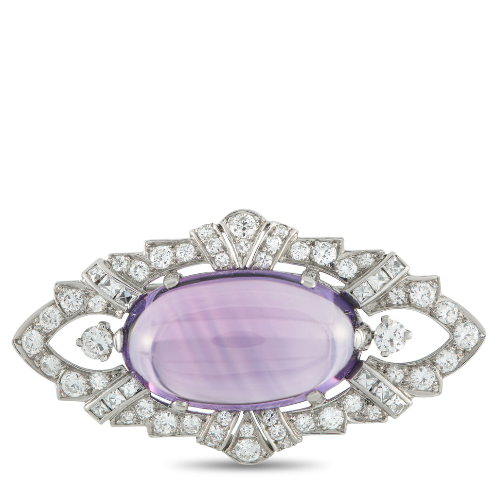Tiffany & Co. Platinum 2.0ct Diamond and Amethyst Brooch – A breathtaking Amethyst center stone makes this Tiffany & Co
