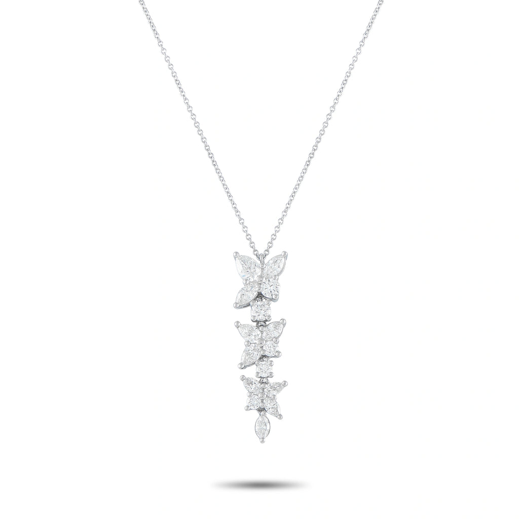 Tiffany & Co. Victoria platinum diamond necklace with a vertical floral pendant and delicate chain