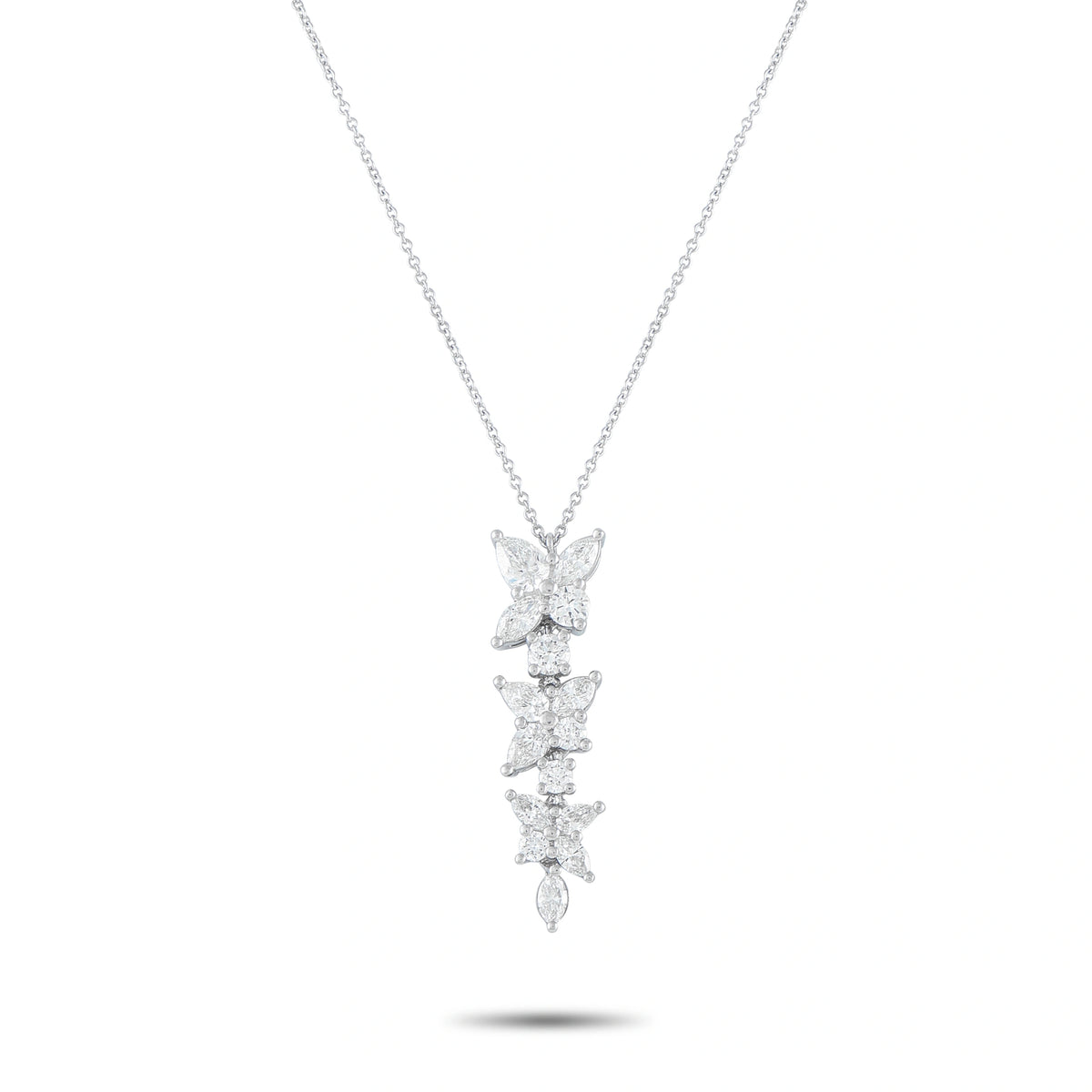 Tiffany & Co. Victoria platinum diamond necklace with a vertical floral pendant and delicate chain