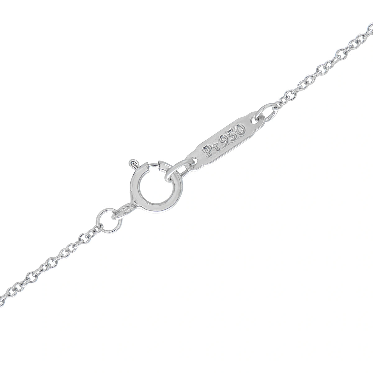 Tiffany & Co. Victoria platinum necklace chain with a close-up of its spring-ring clasp