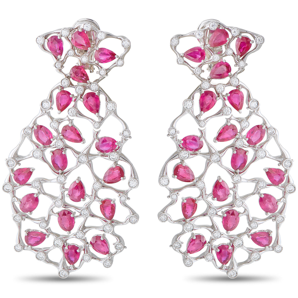 Valente Milano 18K White Gold 4.65ct Diamond and Ruby Earrings
