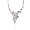 White gold diamond and ruby necklace, floral openwork with red marquise stones