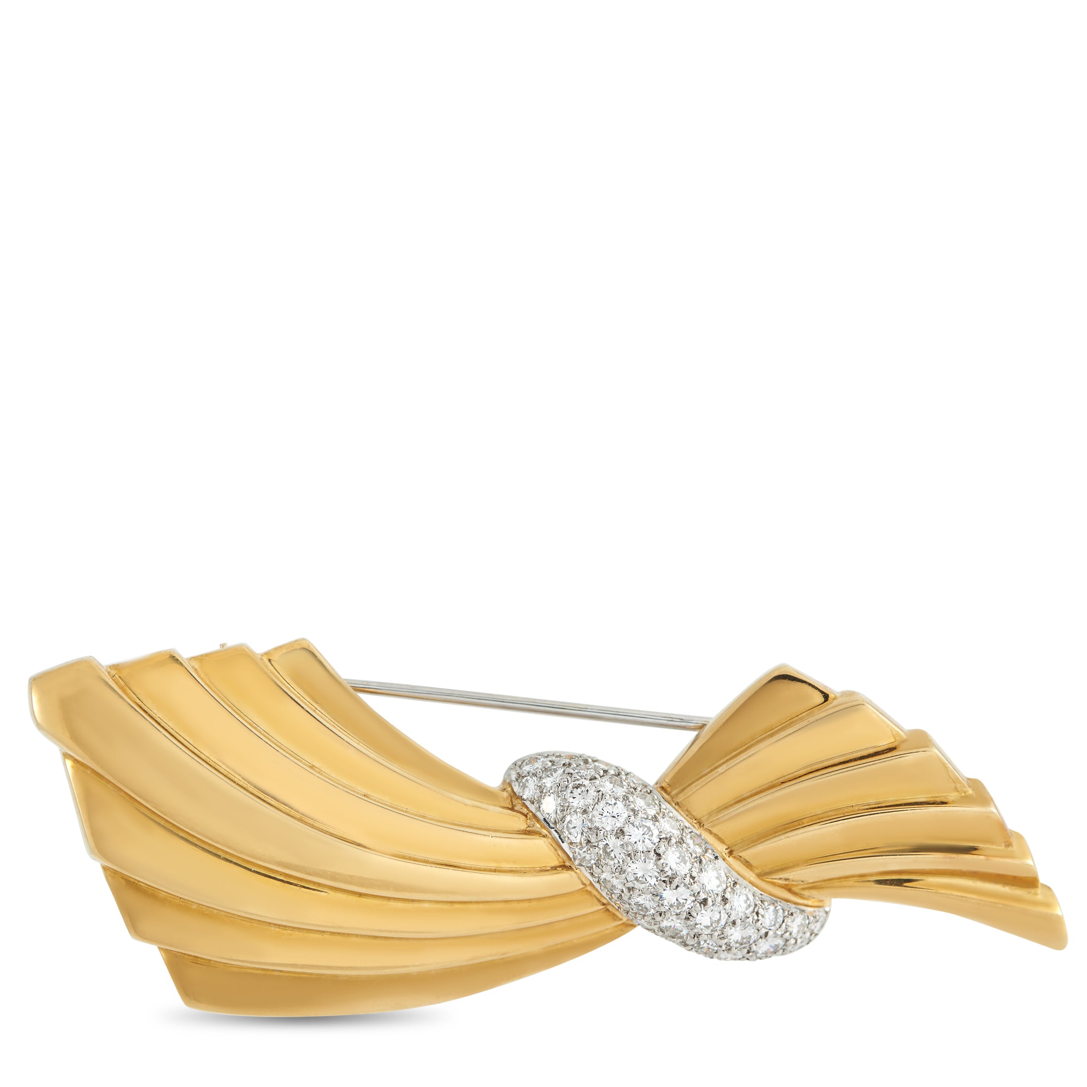Van Cleef & Arpels 18K Yellow Gold 2.20ct Diamond Bow Brooch