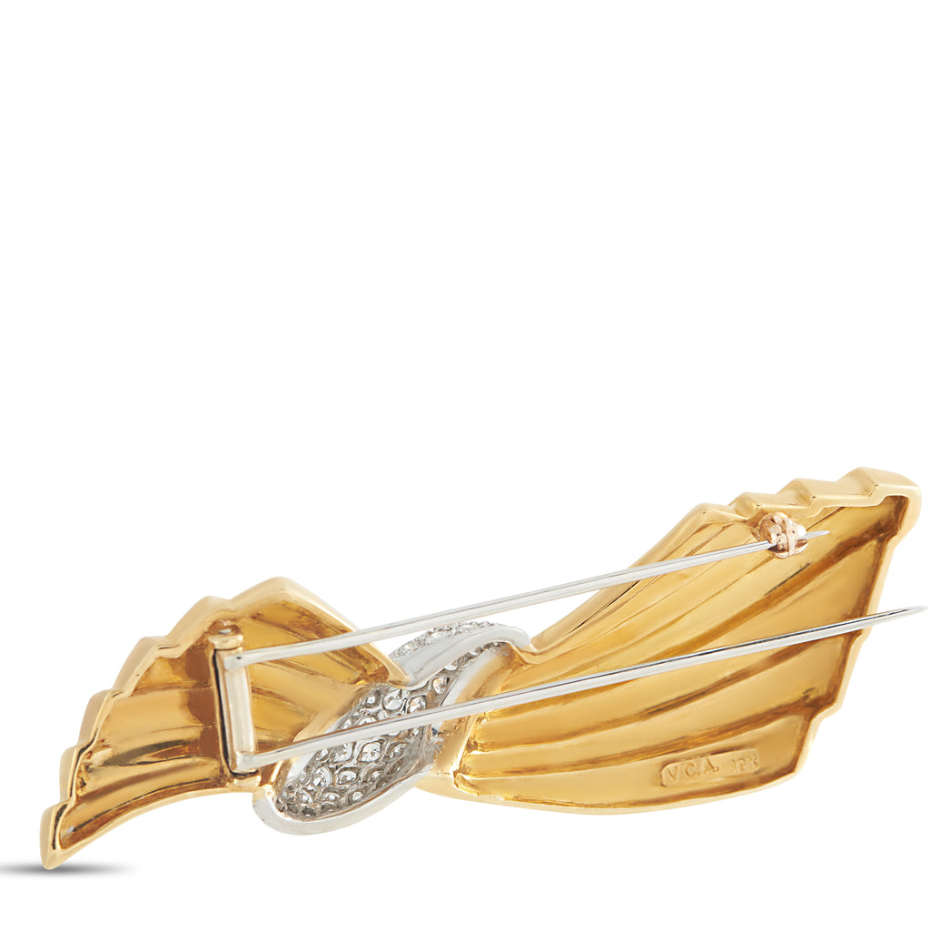 Van Cleef & Arpels 18K Yellow Gold 2.20ct Diamond Bow Brooch