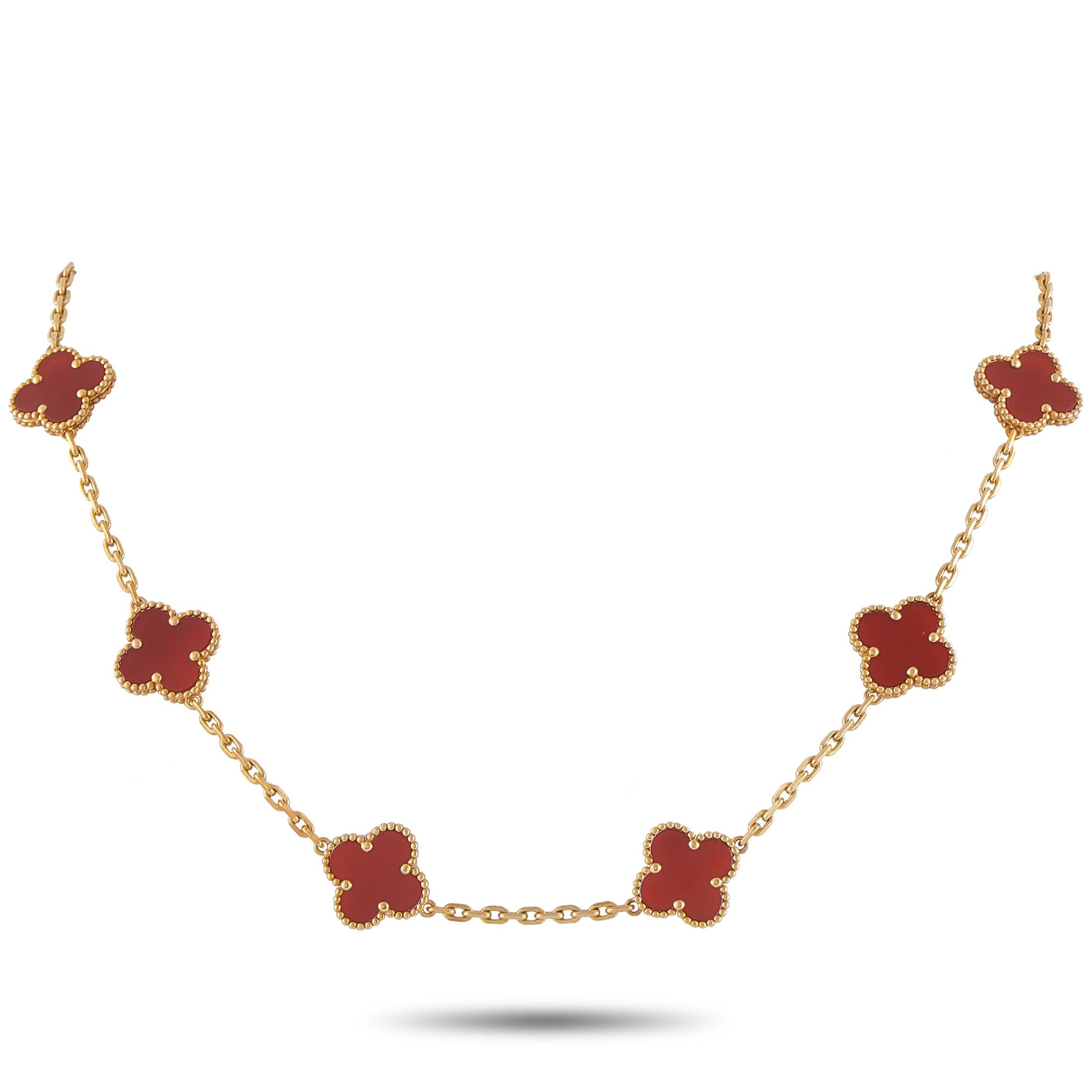 Van Cleef & Arpels Alhambra 18K Yellow Gold Carnelian 10-Motif Necklace