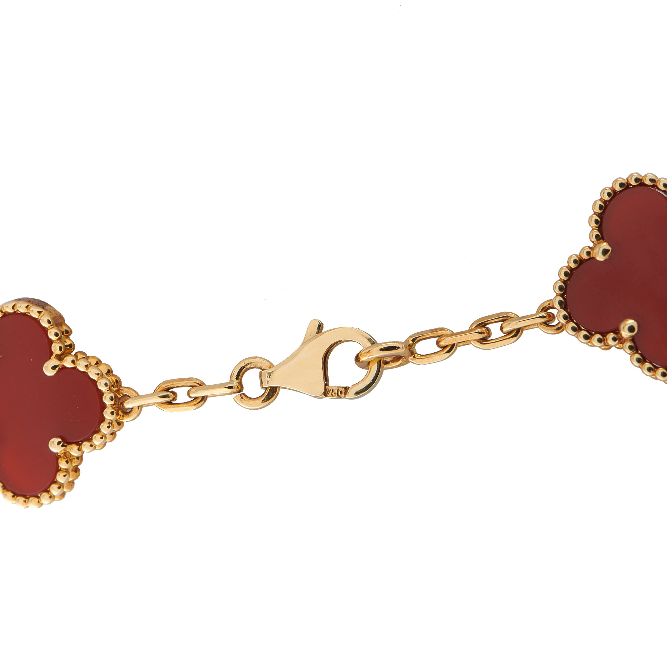 Van Cleef & Arpels Alhambra 18K Yellow Gold Carnelian 10-Motif Necklace