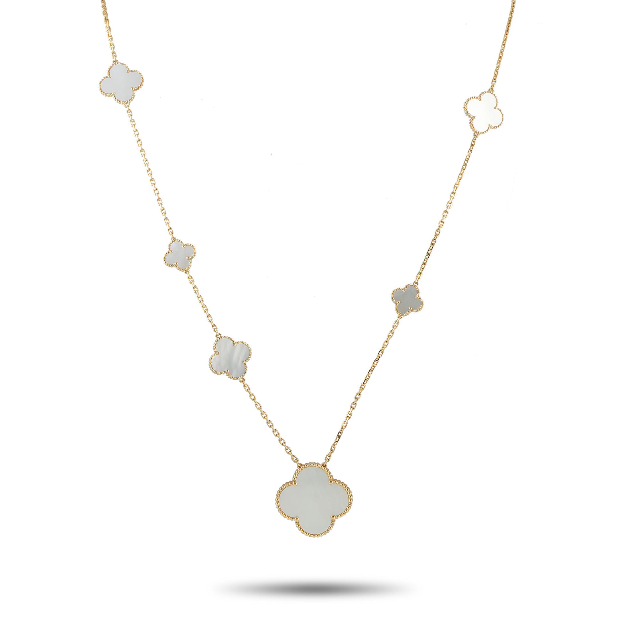 Van Cleef & Arpels Alhambra 18K Yellow Gold Mother of Pearl 11-Motif Necklace – This breathtaking Van Cleef & Arpels Alhambra