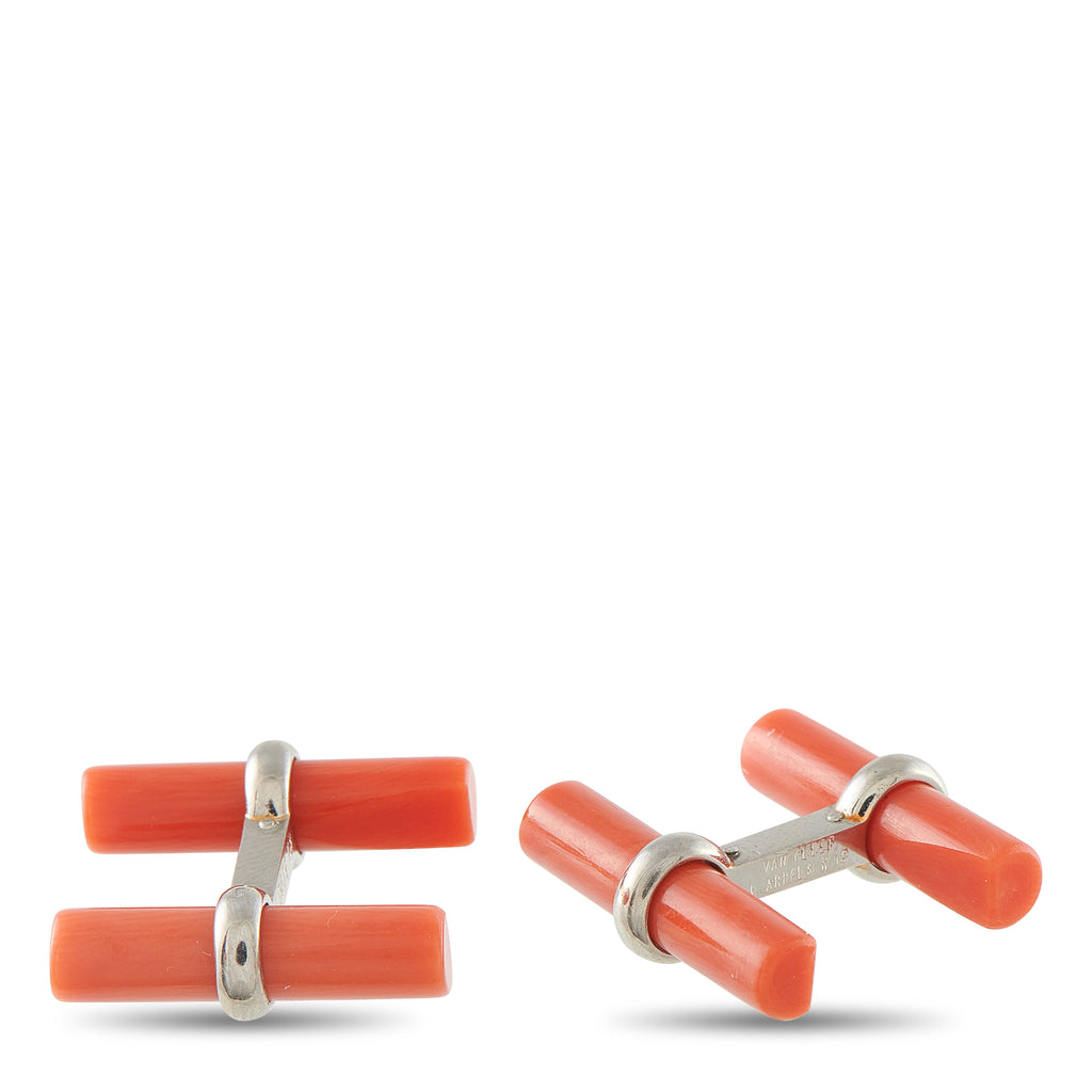 Van Cleef & Arpels 18K White Gold Coral Cufflinks VC14-060526