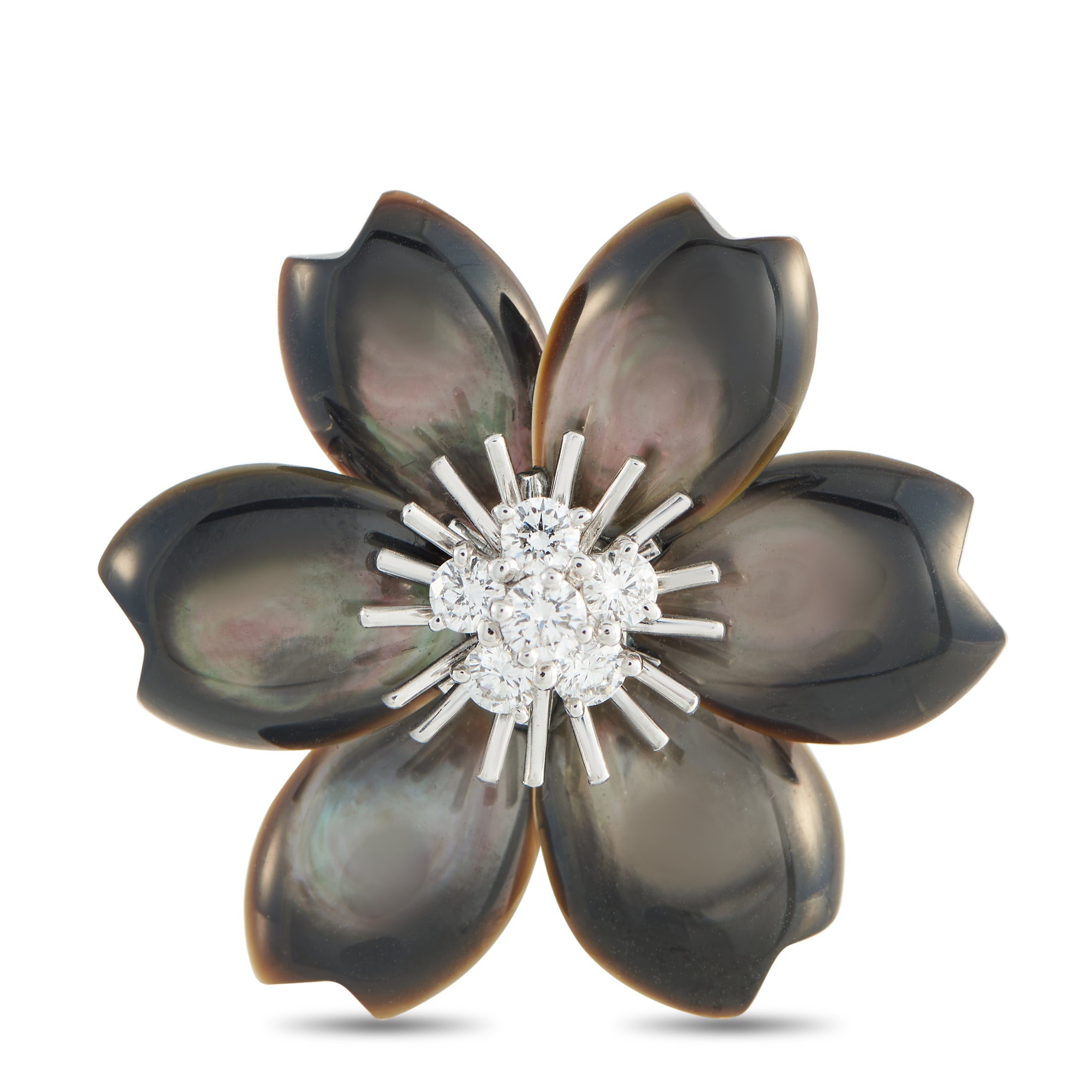 VAN CLEEF & ARPELS Van Cleef & Arpels Rose de Noël 18K White Gold 0.48ct Diamond and Mother of Pearl Brooch