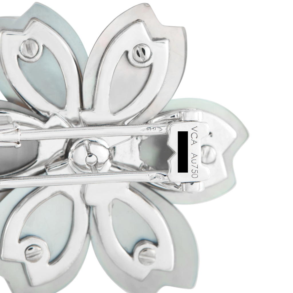VAN CLEEF & ARPELS Van Cleef & Arpels Rose de Noël 18K White Gold 0.48ct Diamond and Mother of Pearl Brooch