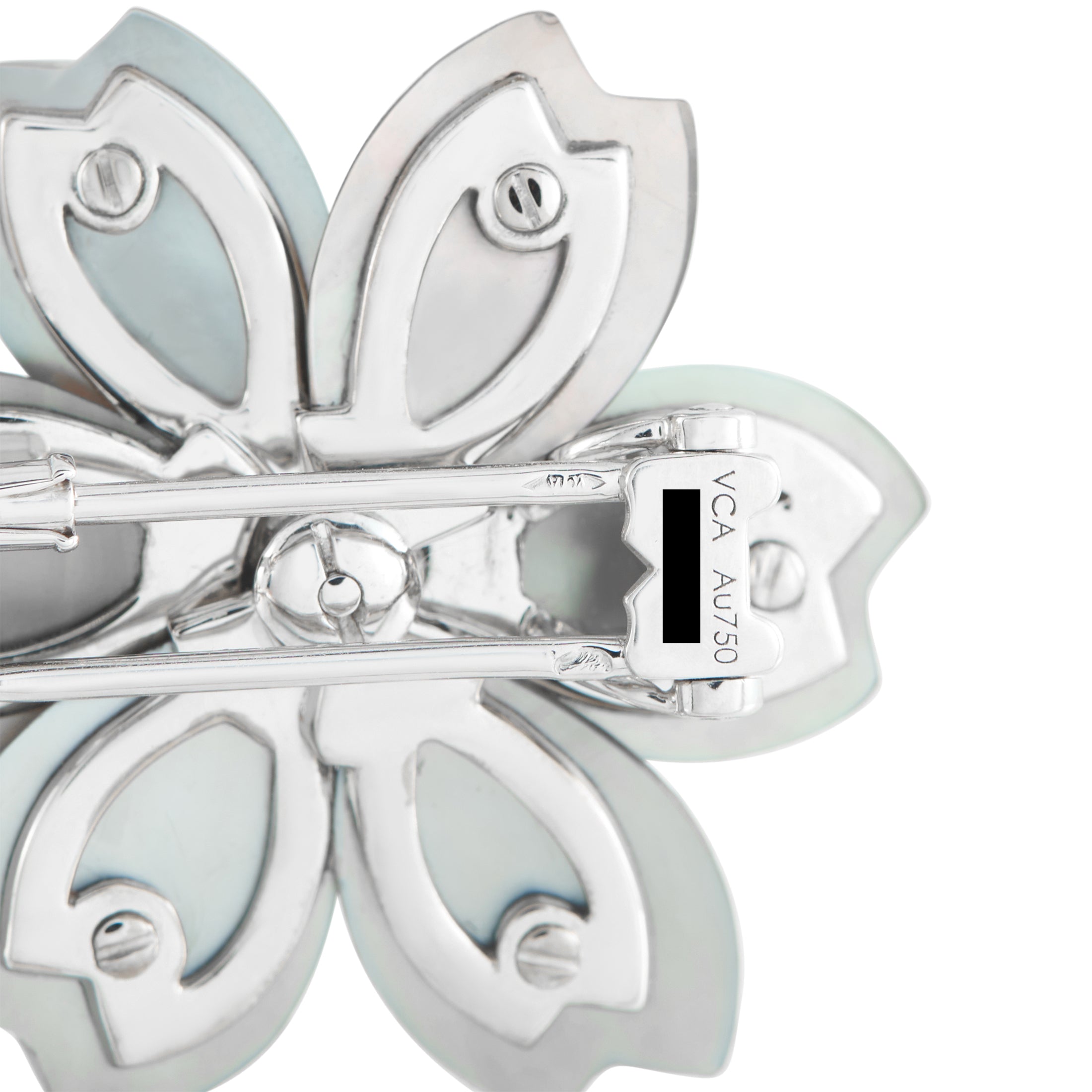 VAN CLEEF & ARPELS Van Cleef & Arpels Rose de Noël 18K White Gold 0.48ct Diamond and Mother of Pearl Brooch