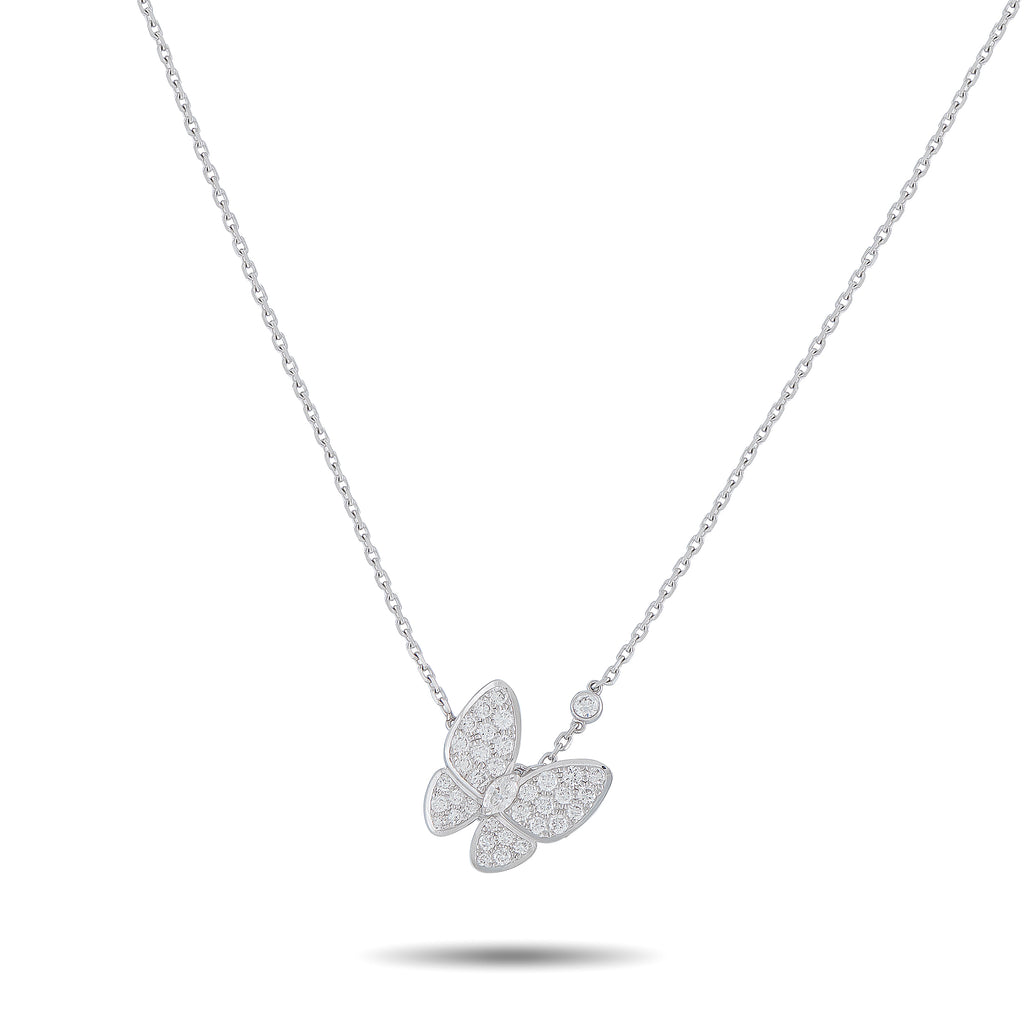 VAN CLEEF & ARPELS Van Cleef & Arpels Two Butterfly 18K White Gold 0.88ct Diamond Necklace