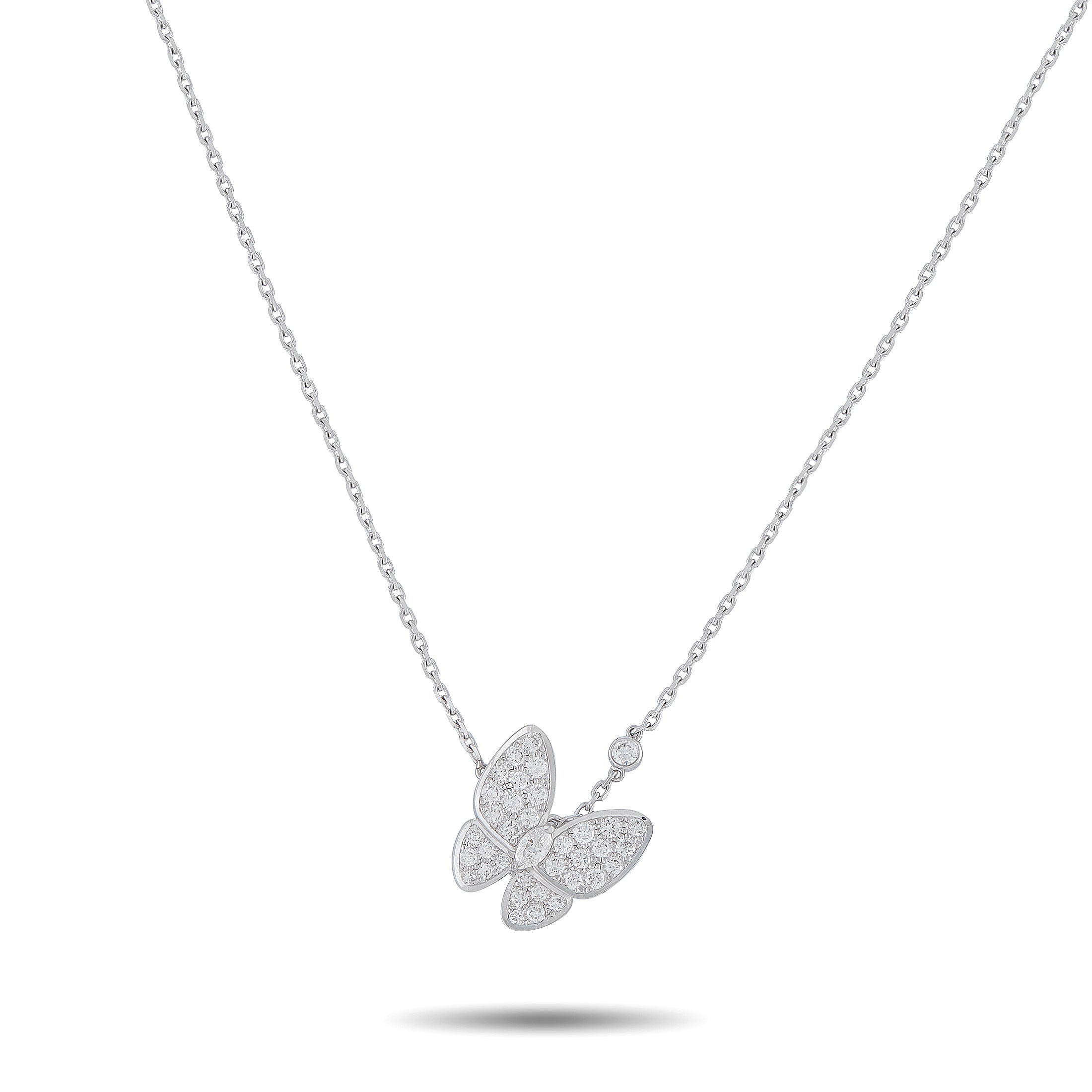 Van Cleef & Arpels Two Butterfly 18K White Gold 0.88ct Diamond Necklace
