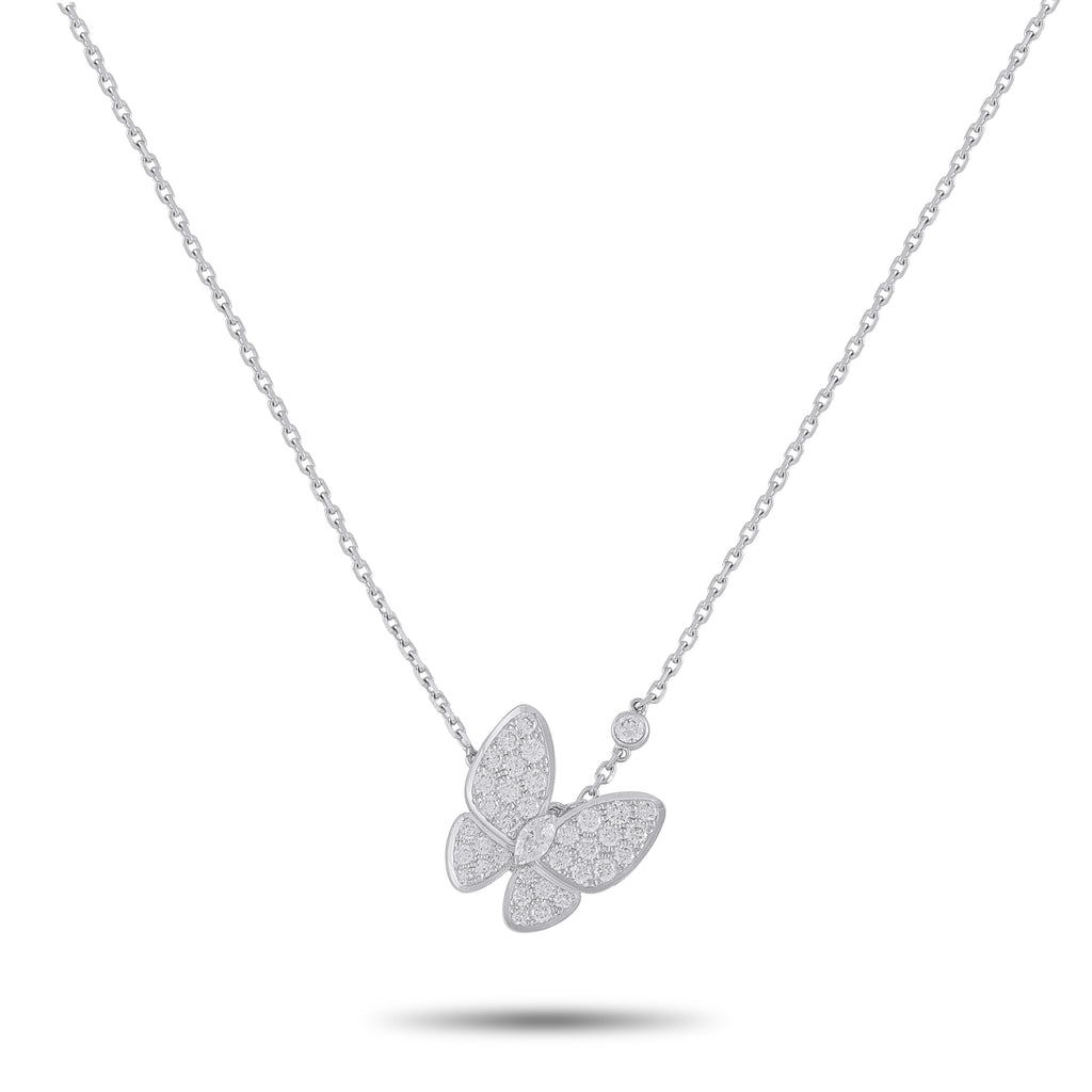 Van Cleef & Arpels Two Butterfly 18K White Gold 0.88ct Diamond Necklace