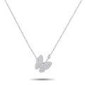 Butterfly diamond necklace in 18k white gold with two shimmering butterfly motifs
