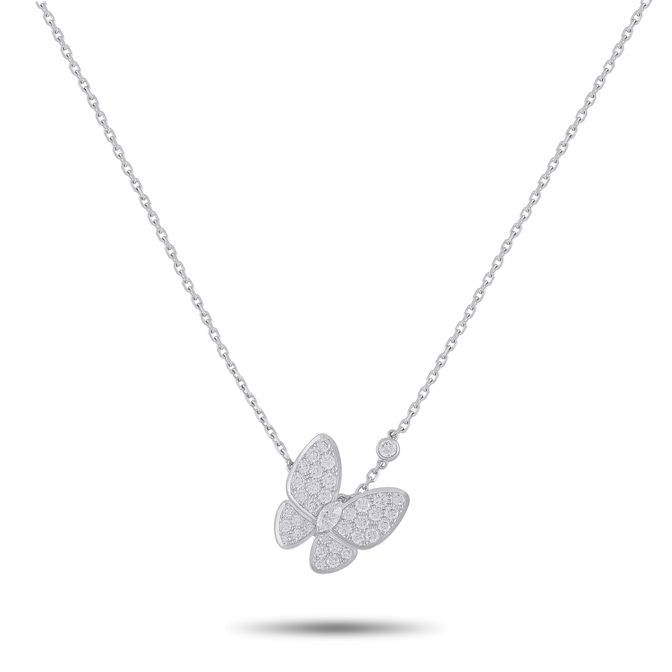 Van Cleef & Arpels Two Butterfly 18K White Gold 0.88ct Diamond Necklace