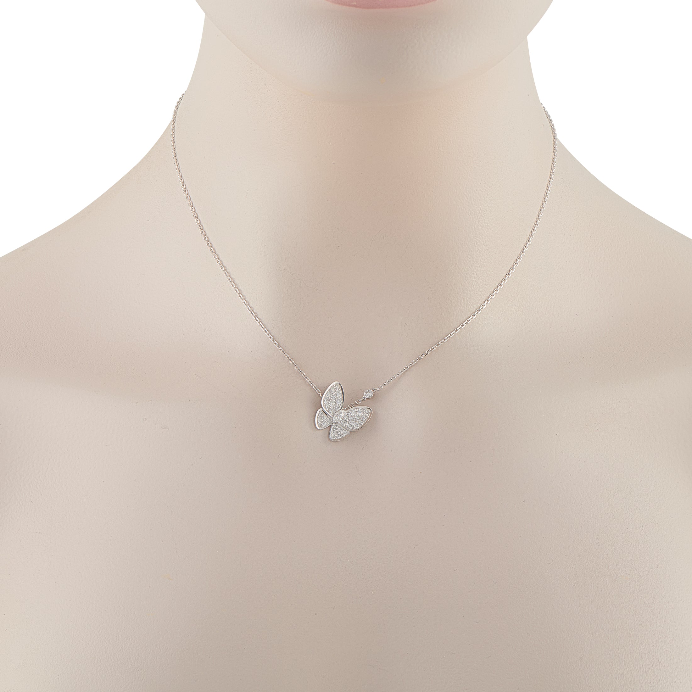 Van Cleef & Arpels Two Butterfly 18K White Gold 0.88ct Diamond Necklace